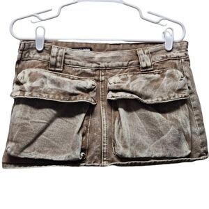 Fashion Nova Brown Acid Wash Cargo Skort – Size Medium | Mini Skirt w/ Shorts